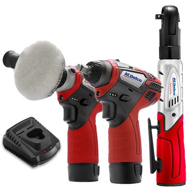 ACDelco ACDelco G12 Series 12V Cordless Li-ion 3" Mini Polisher, 3/8"? Impact & Ratchet Wrench Combo Tool Kit with 2 Batteries