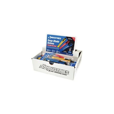 AES Industries 243-75 Small Snap-Off Blade Utility Knife - Display Box, ABS Body, Steel Blade, Blue/Red/Yellow