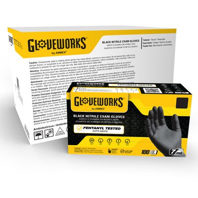Gloveworks Black Nitrile PF Exam LG Gloves