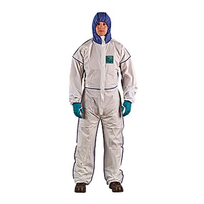 Ansell ALPHATEC 681800C BOUND SMS HOOD BACK LEG COVERALL WHT NVY SIZE XL