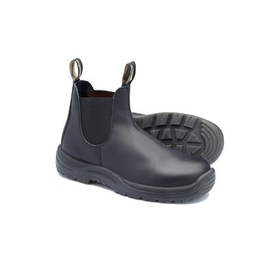 Blundstone Steel Toe Slip-On Elastic Side Boots w/ Kick Guard, Black, AU size 6.5, US size 7.5