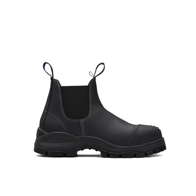 Blundstone Steel Toe Slip-On Elastic Side Boots w/ Kick Guard, Black, AU size 7.5, US size 8.5