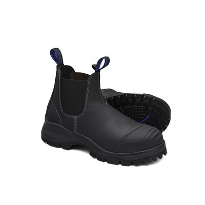 Blundstone Steel Toe Slip-On Elastic Side Boots w/ Kick Guard, Black, AU size 8, US size 9