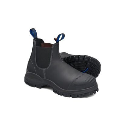 Blundstone Steel Toe Slip-On Elastic Side Boots w/ Kick Guard, Black, AU size 9, US size 10