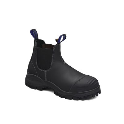 Blundstone Steel Toe Slip-On Elastic Side Boots w/ Kick Guard, Black, AU size 10, US size 11