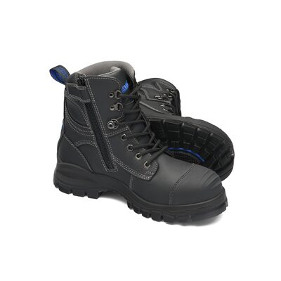Blundstone Steel Toe Lace Up Side Zip, Water Resistant, Bump Cap, Black, AU size 3, US size 4