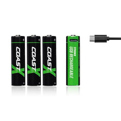 COAST Zithion-X AA Rechargeable Lithium-Ion Batteries with USB-C Port (1.5V, 2400mAh, 4-Pack)