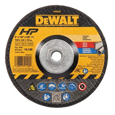 DEWALT 6" x 1/8" x 5/8"-11 High Performance Metal Grinding Wheel