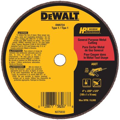 DEWALT 4" x .035" x 5/8" A60T Metal & Stainless Cutting & Grinding Wheel