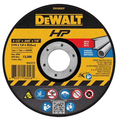 DEWALT T1 Hp Fast Cut-Off Wheel, 4-1/2" X 0.040" X 7/8"