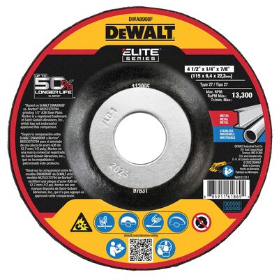 DEWALT ELITE SERIES Grinding Wheels 4-1/2" Steel Ceramic Abrasive Cut-Off Wheel Xp