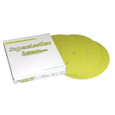 Eagle Abrasives, Inc. KOVAX Super Assilex 193-1539 Sanding Disc, 6 in Dia, 800 Grit, Lemon, Dry, Hook and Loop Attachment, 7 Holes