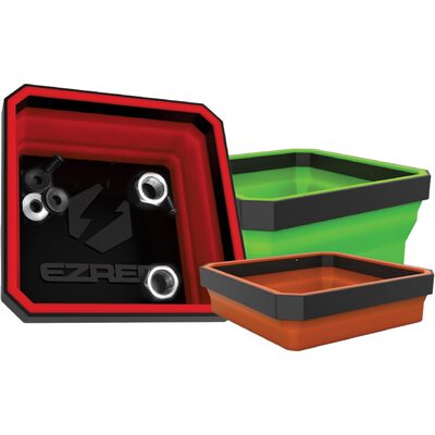 E-Z Red Magnetic Collapsible Parts Trays - Green/Red/Orange - 3 Pack