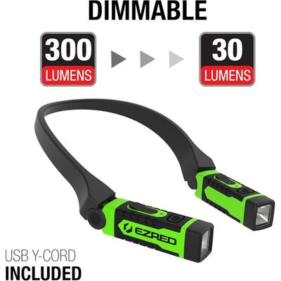 E-Z Red ANYWEAR Rechargeable 300 Lumen Dimmable Neck Light - Green