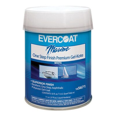 Fibre glass Evercoat 105671 One Step Finish Premium Gel-Kote, 1 qt Can, High Gloss White, Thick Liquid