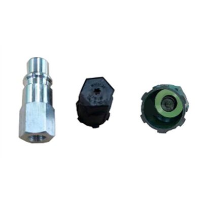 FJC R-1234yf Aluminum straight adapter with JRA Valve core with cap 1/8 NPT F M10 x 1.25