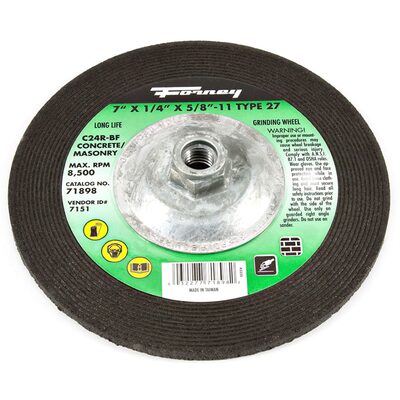 Forney Industries Grinding Wheel, Masonry, Type 27, 7 in x 1/4 in x 5/8 in-11