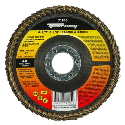 Forney Industries Curved Edge Flap Disc, 4-1/2 in x 7/8 in, 40 Grit