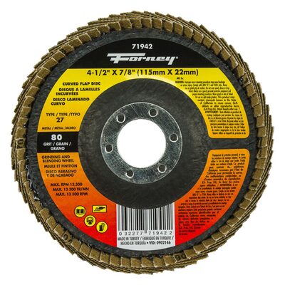 Forney Industries Curved Edge Flap Disc, 4-1/2 in x 7/8 in, 80 Grit