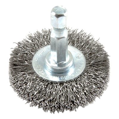Forney Industries Wire Wheel, Crimped, 1-1/2 in x .008 in x 1/4 in Hex Shank