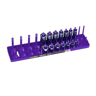 Hansen Global 3/8 Inch Standard 2 Row Regular/Deep Socket Holder Tray - Purple
