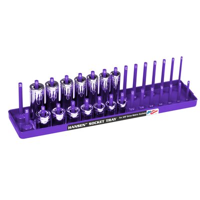 Hansen Global 3/8 Inch Metric 2 Row Regular/Deep Socket Holder Tray - Purple
