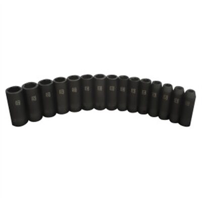 J S Products (steelman) 15 pc. 1/2 in. Drive Deep 6pt Impact Metric socket set