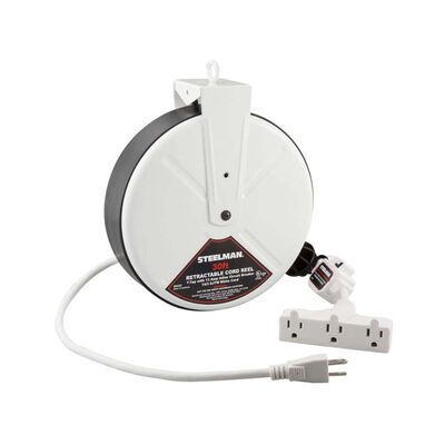 J S Products (steelman) Electric Reel, 30' Cord, White, 13 amp T-Tap