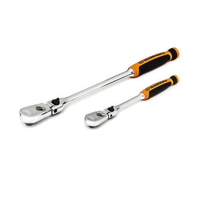 GearWrench 2 Piece 1/4 Inch & 3/8 Inch Drive 90-Tooth Dual Material Locking Flex Head Teardrop Ratchet Set