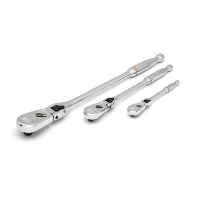 GearWrench 3 Piece 1/4 Inch, 3/8 Inch & 1/2 Inch Drive 90-Tooth Locking Flex Head Teardrop Ratchet Set