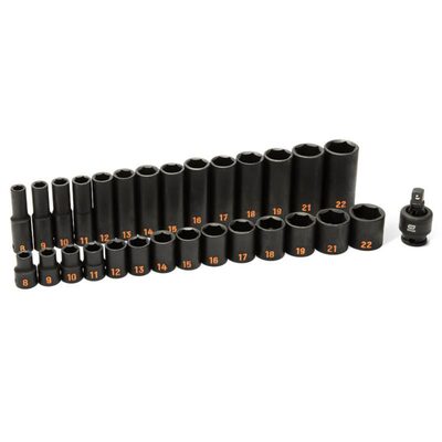 GEARWRENCH 29 Piece 3/8" Drive 6 Point Metric Hi-Viz Standard & Deep Impact Socket Set