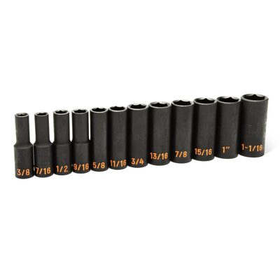 GEARWRENCH 12 Piece 1/2" Drive 6 Point SAE Hi-Viz Deep Impact Socket Set