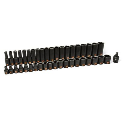 GEARWRENCH 39 Piece 1/2" Drive 6 Point Metric Hi-Viz Standard & Deep Impact Socket Set