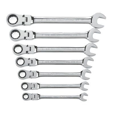 GearWrench 7 Piece 72-Tooth 12 Point Flex Head Ratcheting Combination SAE Wrench Set