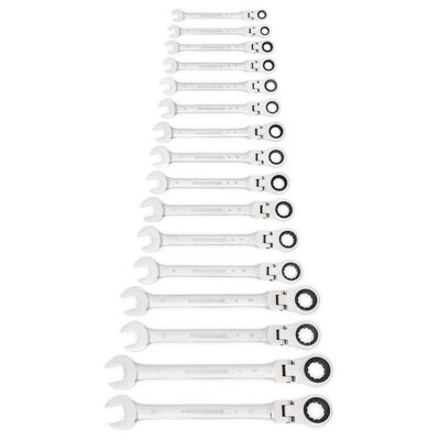 GearWrench 16 Piece 72-Tooth 12 Point Flex Head Ratcheting Combination Metric Wrench Set