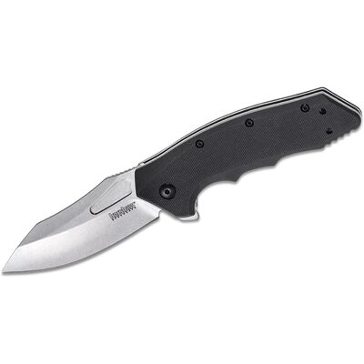 Kershaw Flitch Assisted Open Liner Lock Drop Point Blade EDC Folding Pocket Knife with Stonewashed Finish - Black