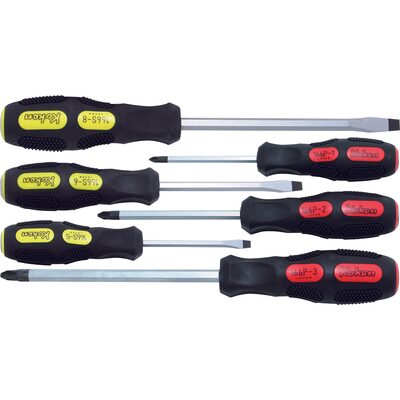 Ko-ken USA 166PS/6 Phillips and Flat Head Blade Through Type Screwdriver Set, PH1-2-3/SL5-6-8 - 6 pieces