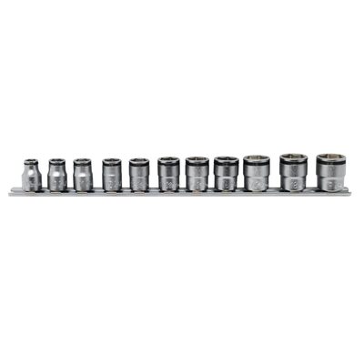 Ko-ken USA 3/8 Square Drive NUT GRIP Socket Set 8-19 mm Chrome Rail - 11 Piece