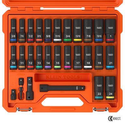 Klein Tools KNECT 1/2-Inch Deep-Well Impact Socket Set, SAE / Metric, 28-Piece
