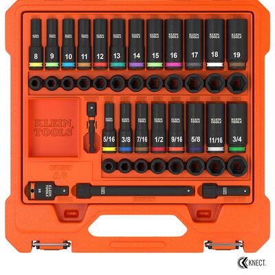 Klein Tools KNECT 3/8-Inch Deep and Shallow Impact Socket Set, SAE / Metric, 44-Piece
