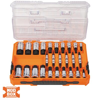 Klein Tools Knurled Hex Bit Socket Set, SAE and Metric, 32-Piece