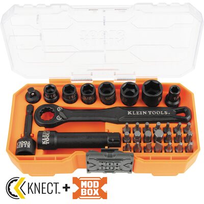 Klein Tools KNECT 1/4-Inch Drive Impact-Rated Pass Through Socket Set, 32-Piece