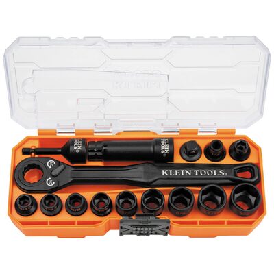 Klein Tools KNECT&trade; (S) Pass Through Ratchet and 1/4-Inch Drive Socket Adapter Set