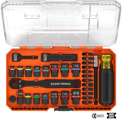 Klein Tools KNECT Pass-Through and Impact Socket Set, SAE and Metric, 33-Piece