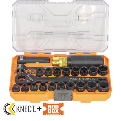 Klein Tools KNECT Essential Pass Through Impact Socket Set, SAE, Metric, 28-Piece