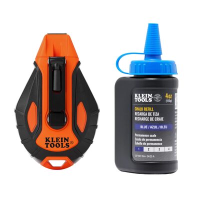 Klein Tools Smooth Retractable Chalk Reel, 100-Foot, with Blue Chalk Refill