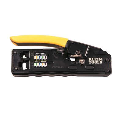 Klein Tools Ratcheting Data Cable Crimper / Stripper / Cutter, Compact