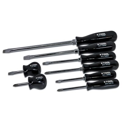 K Tool International 8-Piece Black Phillips and Slotted Screwdriver Set