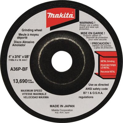 Makita 4" x 5/8" x 3/16" Grinding Wheel, 36 Grit, General Purpose Metal, 5/pk