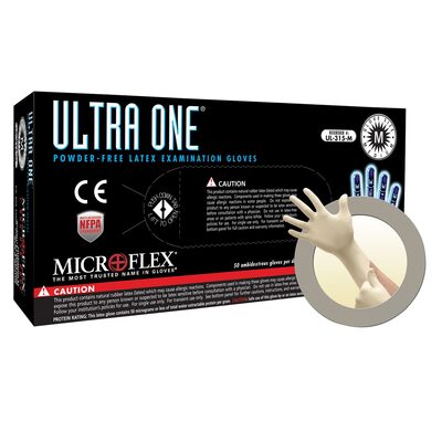 Microflex ULTRA ONE PF LATEX EXT CUFF EXAM GLOVES MEDIUM